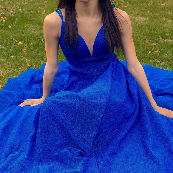 Glitter Blue Prom Dress - Picture 2 of 8